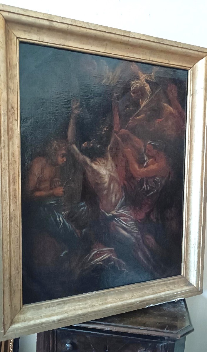 Dipinto antico -olio su tela-XVII secolo-Martirio di San Bartolomeo