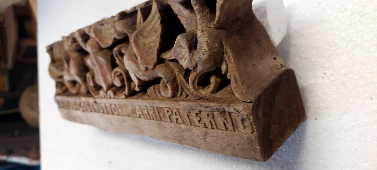 ANTICO FRAMMENTO DI CARRETTO SICILIANO XIX SECOLO LEGNO INTAGLIATO -PATERNO-photo-3