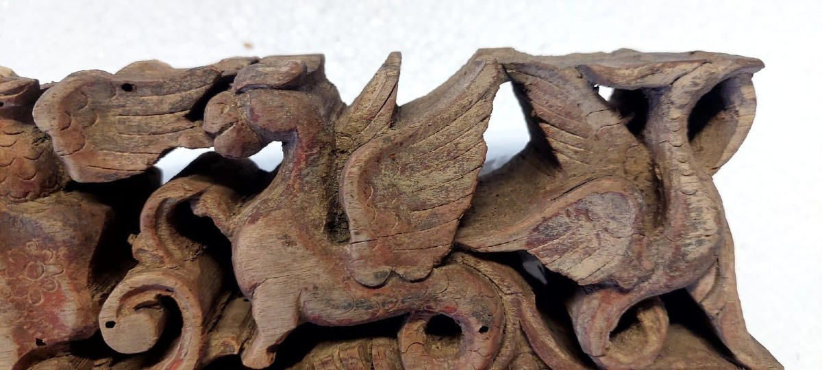ANTICO FRAMMENTO DI CARRETTO SICILIANO XIX SECOLO LEGNO INTAGLIATO -PATERNO-photo-4