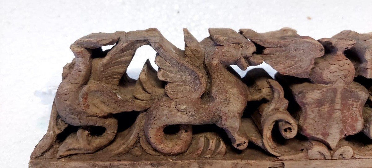 ANTICO FRAMMENTO DI CARRETTO SICILIANO XIX SECOLO LEGNO INTAGLIATO -PATERNO-photo-1