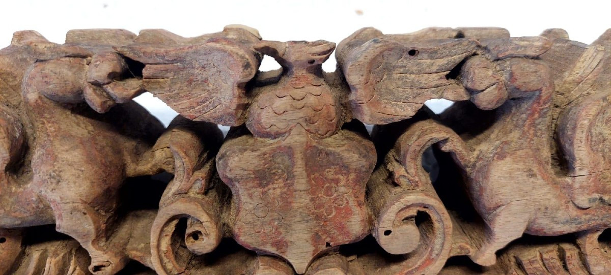 ANTICO FRAMMENTO DI CARRETTO SICILIANO XIX SECOLO LEGNO INTAGLIATO -PATERNO-photo-3