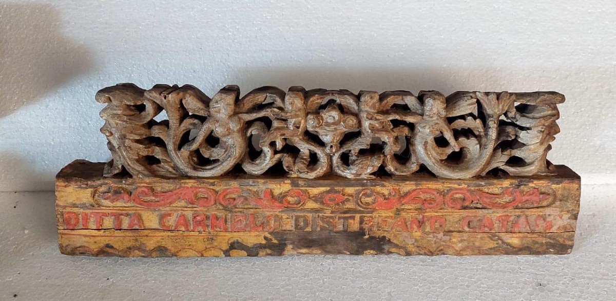 ANTICO FRAMMENTO DI CARRETTO SICILIANO XIX SECOLO LEGNO INTAGLIATO -photo-2