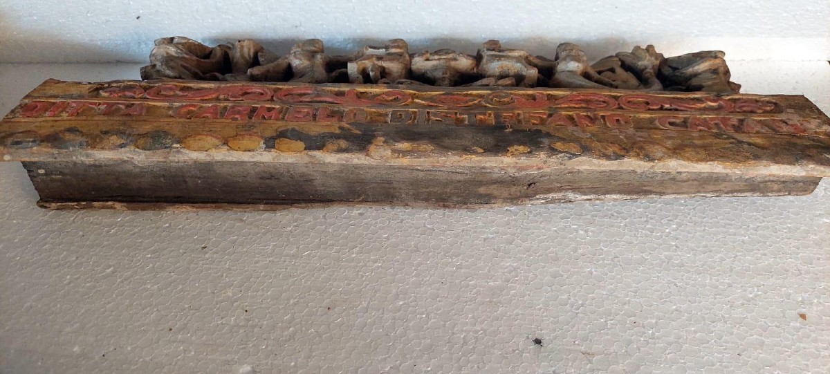 ANTICO FRAMMENTO DI CARRETTO SICILIANO XIX SECOLO LEGNO INTAGLIATO -photo-4