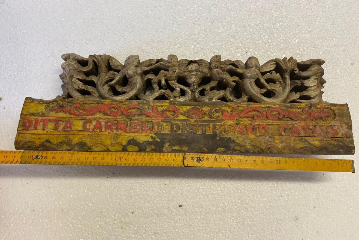 ANTICO FRAMMENTO DI CARRETTO SICILIANO XIX SECOLO LEGNO INTAGLIATO -photo-1
