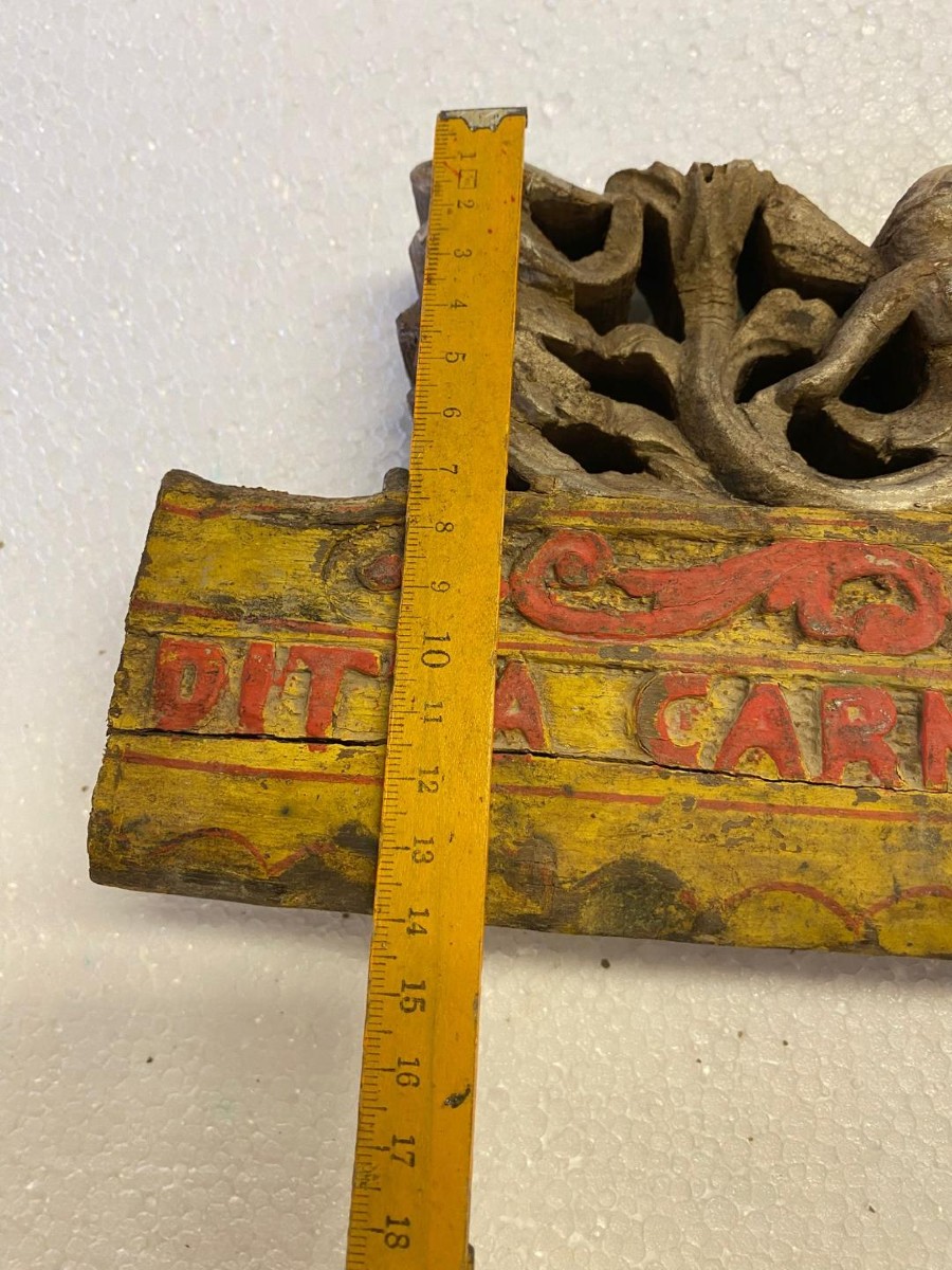ANTICO FRAMMENTO DI CARRETTO SICILIANO XIX SECOLO LEGNO INTAGLIATO -photo-2