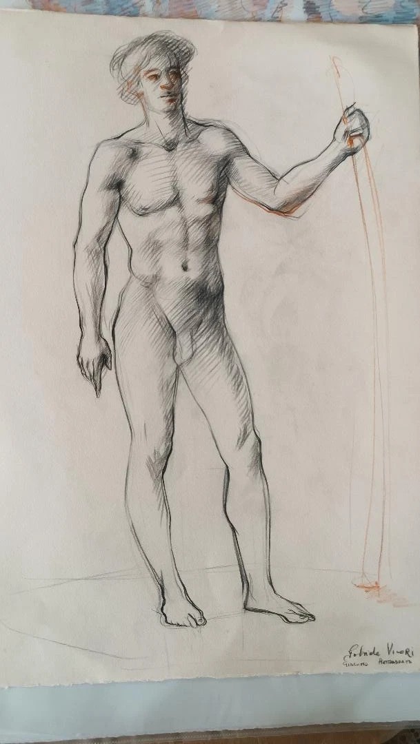Disegno a matita su carta bozzetto nudo virile -Gabriele Vicari-photo-2