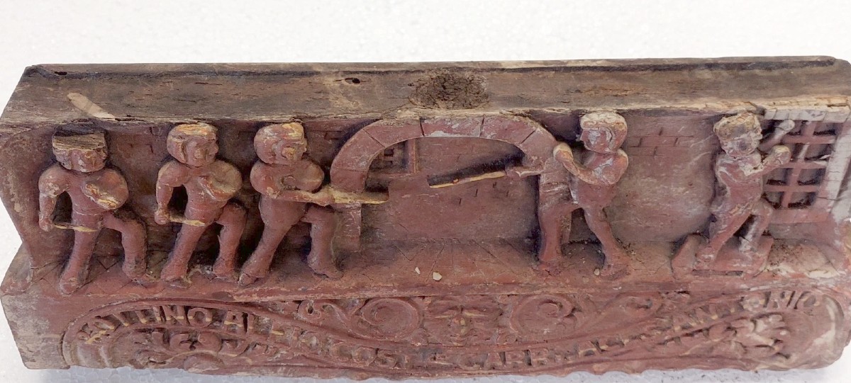 ANTICO FRAMMENTO DI CARRETTO SICILIANO XIX SECOLO LEGNO INTAGLIATO -photo-3