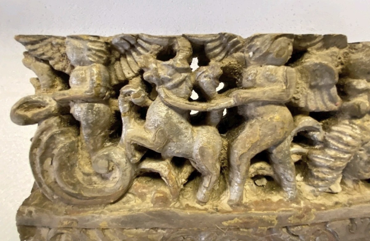 ANTICO FRAMMENTO DI CARRETTO SICILIANO XIX SECOLO LEGNO INTAGLIATO -photo-4
