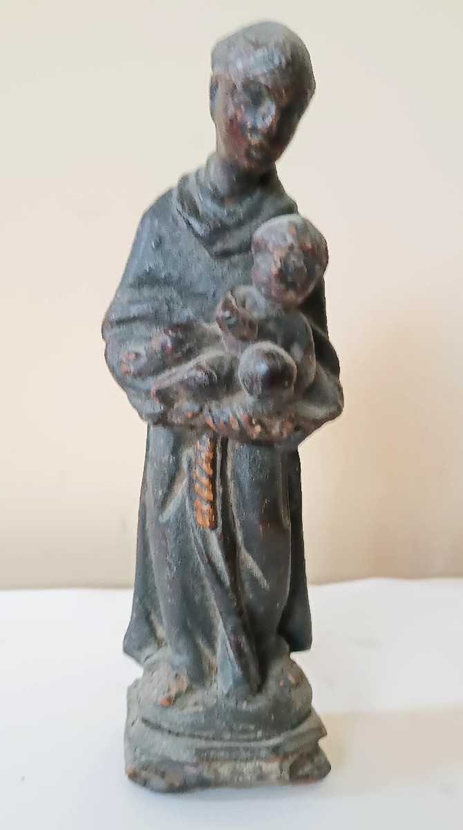 Piccola Scultura in legno policromo Sant'Antonio scuola iberica XVIII secolo-photo-2