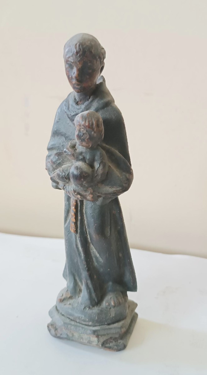 Piccola Scultura in legno policromo Sant'Antonio scuola iberica XVIII secolo-photo-3