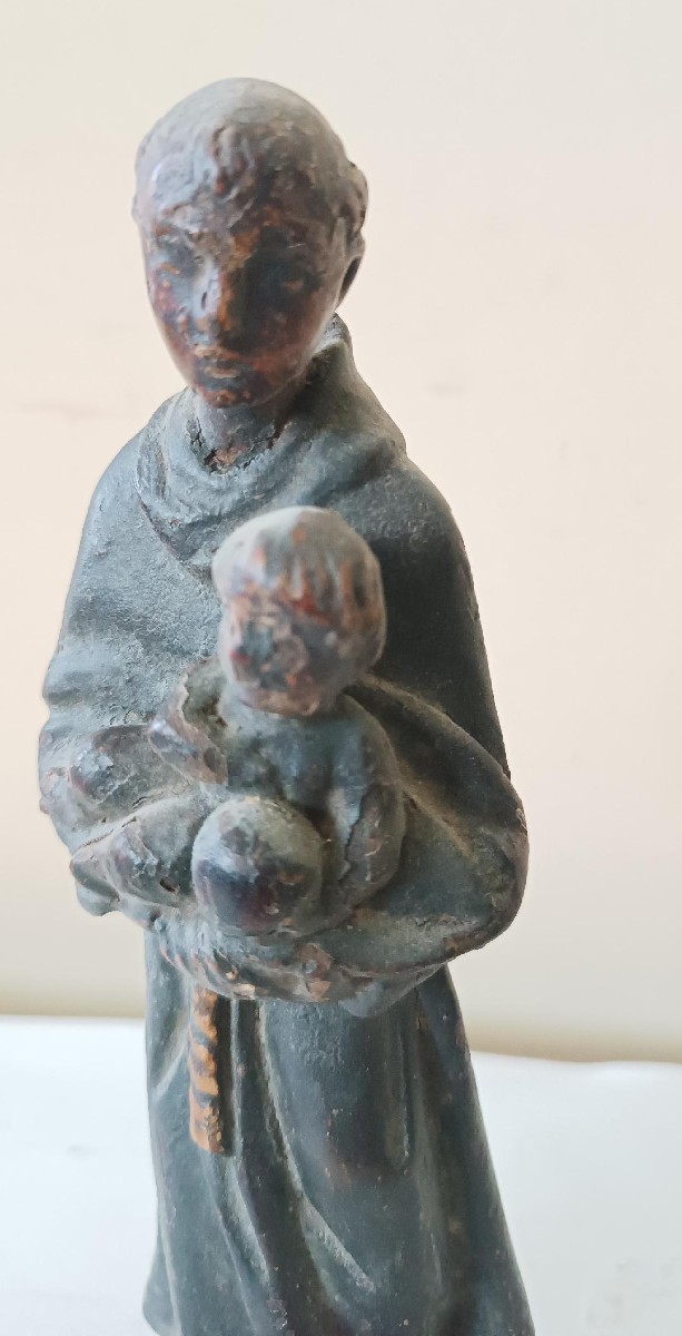 Piccola Scultura in legno policromo Sant'Antonio scuola iberica XVIII secolo-photo-4