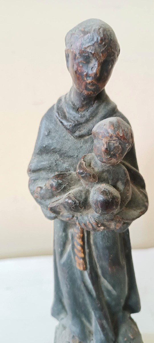 Piccola Scultura in legno policromo Sant'Antonio scuola iberica XVIII secolo-photo-1
