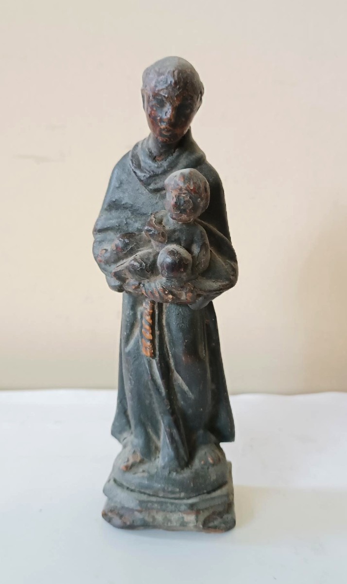 Piccola Scultura in legno policromo Sant'Antonio scuola iberica XVIII secolo