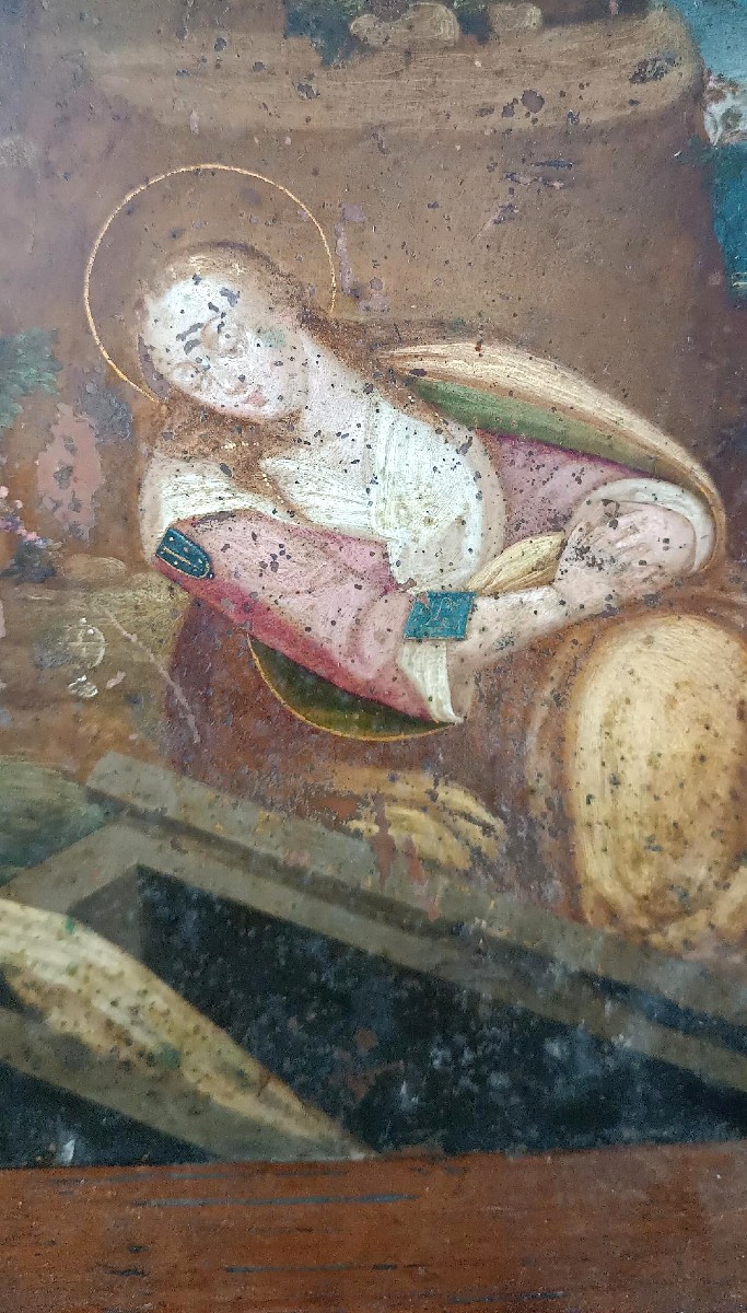 Antico dipinto su rame ,scuola fiamminga  XVII secolo ,raffigurante santa-photo-6
