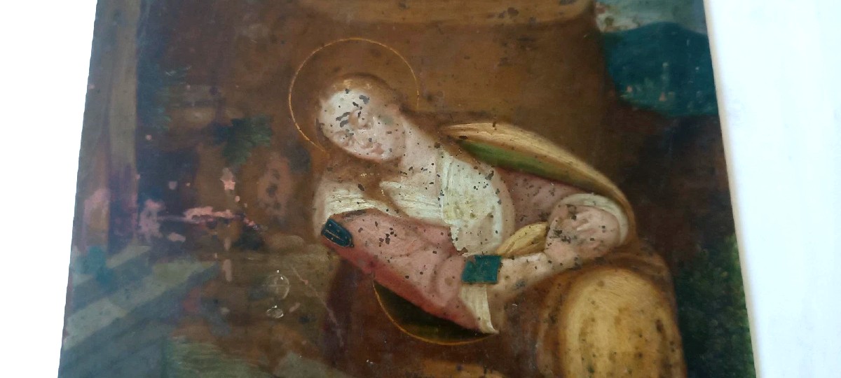 Antico dipinto su rame ,scuola fiamminga  XVII secolo ,raffigurante santa-photo-2