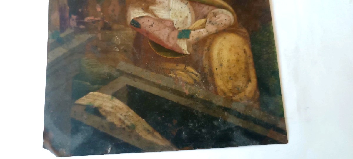 Antico dipinto su rame ,scuola fiamminga  XVII secolo ,raffigurante santa-photo-3