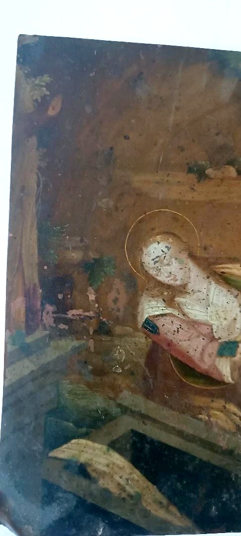 Antico dipinto su rame ,scuola fiamminga  XVII secolo ,raffigurante santa-photo-5