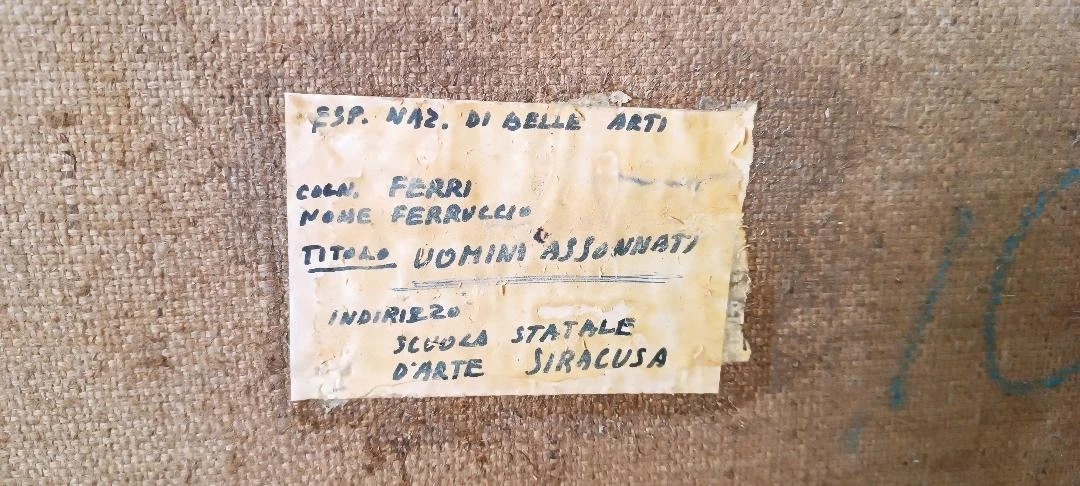 Olio su tela FERRUCCIO FERRI -ANNI 30 - "UOMINI ASSONNATI" PERIODO SIRACUSANO-photo-4