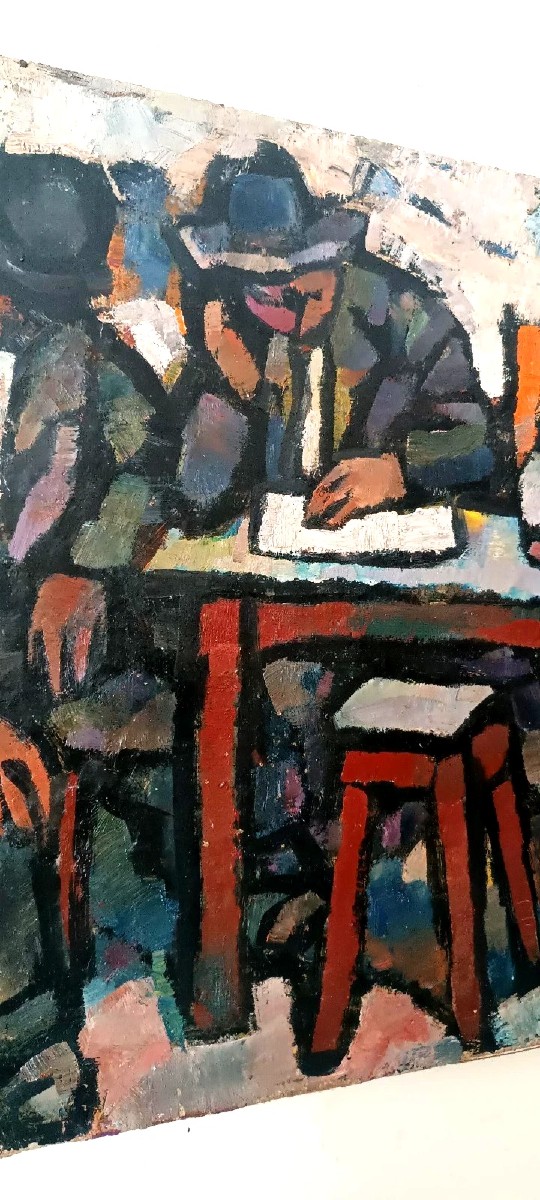 Olio su tela FERRUCCIO FERRI -ANNI 30 - "UOMINI ASSONNATI" PERIODO SIRACUSANO-photo-2