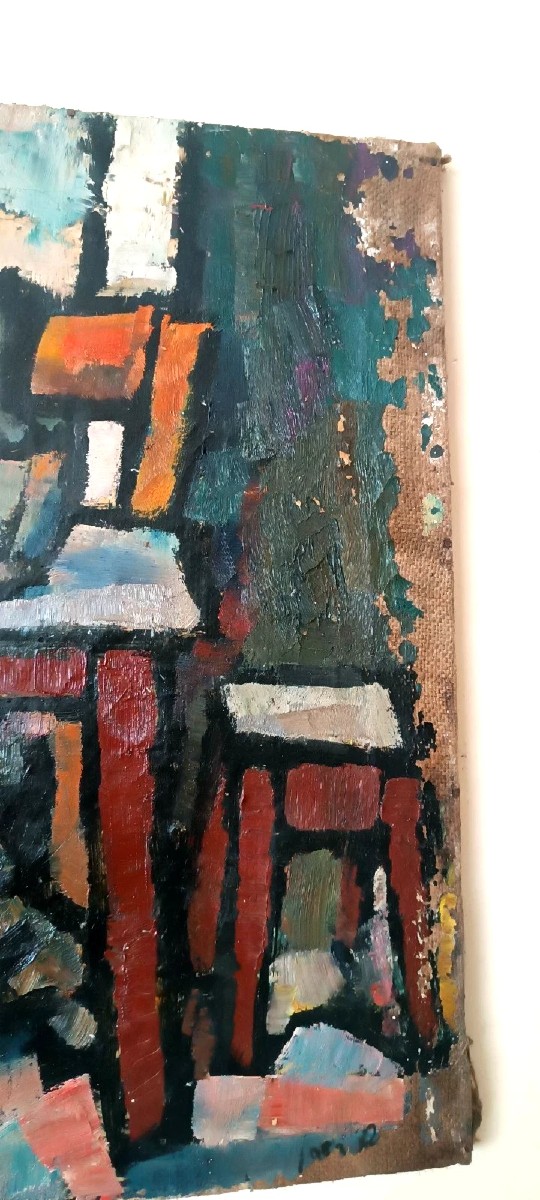 Olio su tela FERRUCCIO FERRI -ANNI 30 - "UOMINI ASSONNATI" PERIODO SIRACUSANO-photo-6