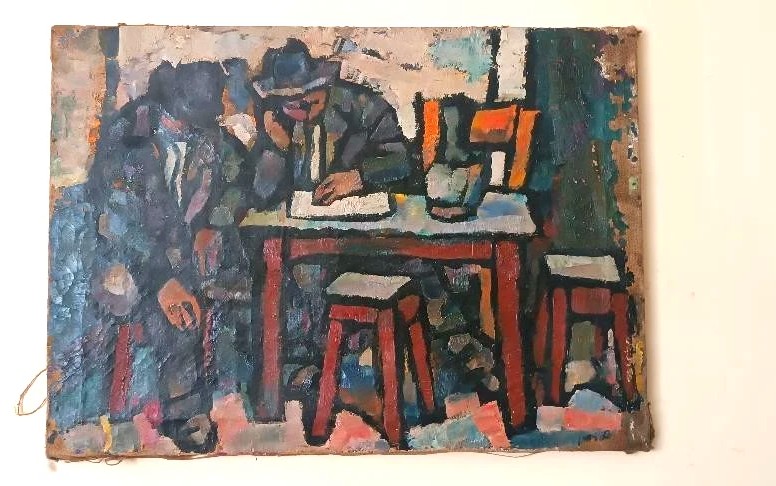 Olio su tela FERRUCCIO FERRI -ANNI 30 - "UOMINI ASSONNATI" PERIODO SIRACUSANO-photo-8