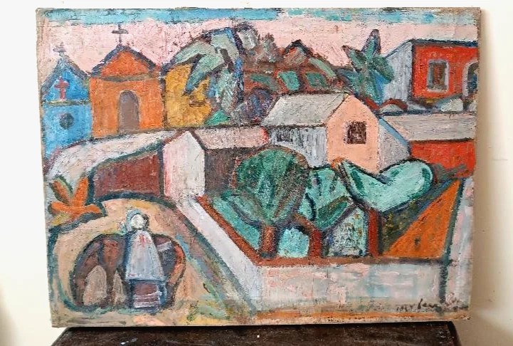 Olio su tela "paesaggio siciliano" FERRUCCIO FERRI -PREMIO MOSTRA NAZ.SIENA 1949-photo-2