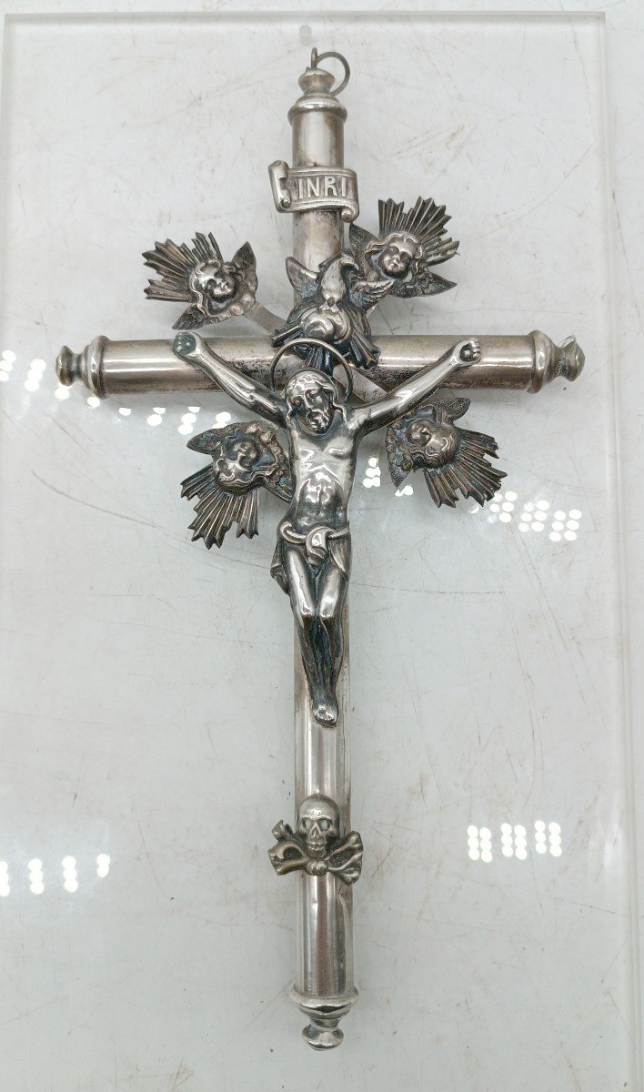 Cristo con croce -  argento XIX secolo italia H.27 CM-photo-2