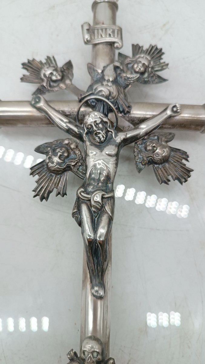 Cristo con croce -  argento XIX secolo italia H.27 CM-photo-3