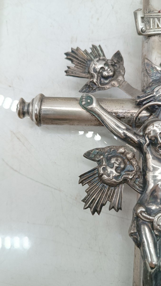 Cristo con croce -  argento XIX secolo italia H.27 CM-photo-2