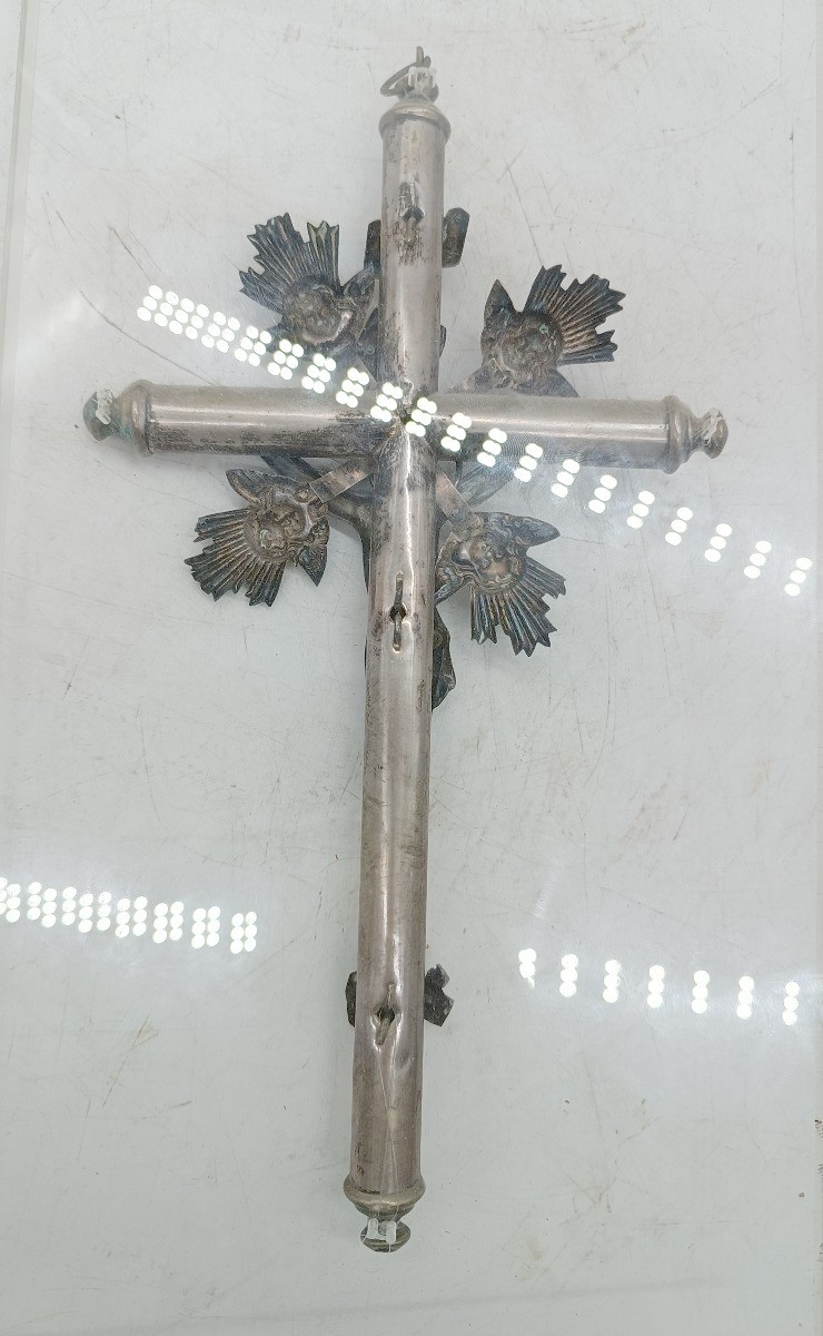 Cristo con croce -  argento XIX secolo italia H.27 CM-photo-6