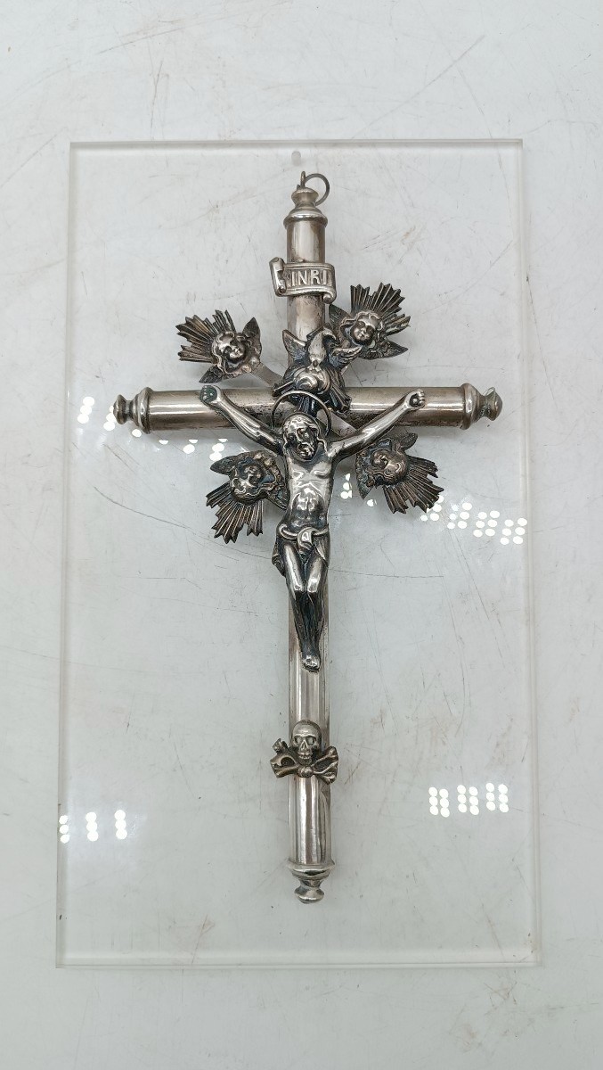 Cristo con croce -  argento XIX secolo italia H.27 CM