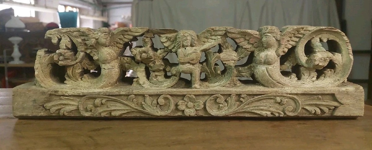 ANTICO FRAMMENTO DI CARRETTO SICILIANO XIX SECOLO LEGNO INTAGLIATO-photo-2