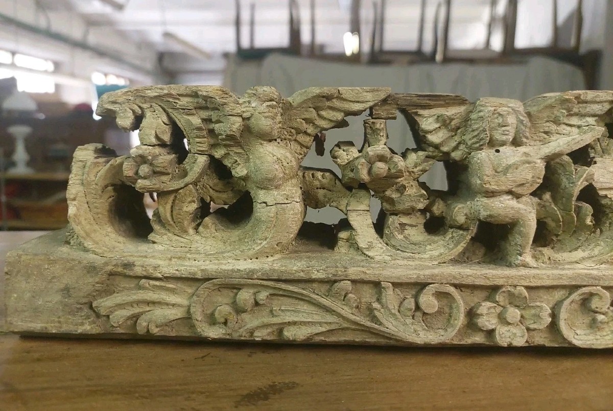 ANTICO FRAMMENTO DI CARRETTO SICILIANO XIX SECOLO LEGNO INTAGLIATO-photo-3