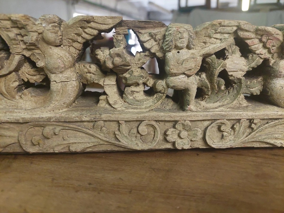 ANTICO FRAMMENTO DI CARRETTO SICILIANO XIX SECOLO LEGNO INTAGLIATO-photo-3
