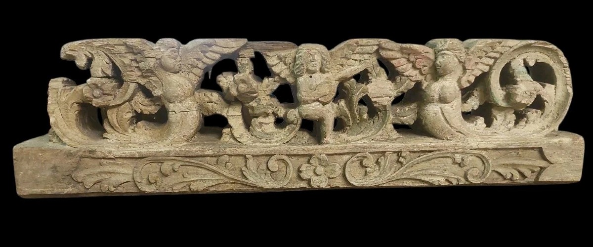 ANTICO FRAMMENTO DI CARRETTO SICILIANO XIX SECOLO LEGNO INTAGLIATO