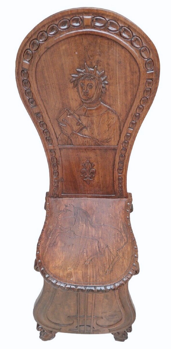 Coppia Di Sedie Ornamentali FIRENZE Fine Dell'800 Legno Intagliato-photo-4