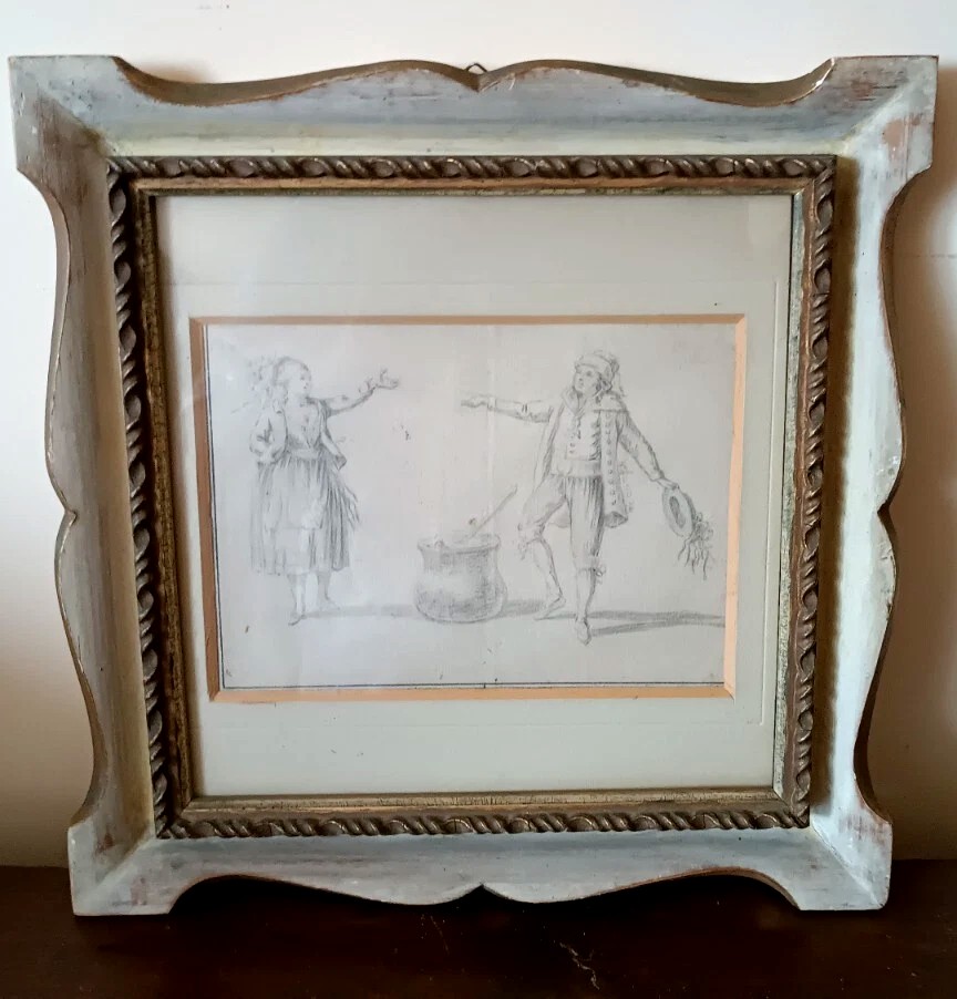 disegno antico raffigurante scene costumi popolari italia XIX secolo-photo-2