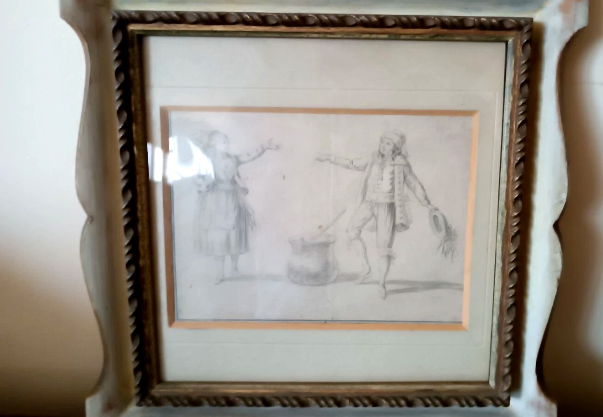 disegno antico raffigurante scene costumi popolari italia XIX secolo-photo-3