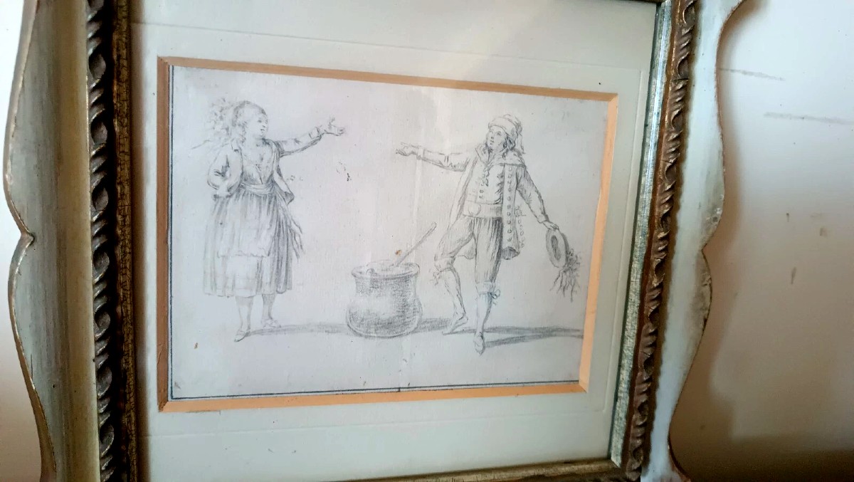 disegno antico raffigurante scene costumi popolari italia XIX secolo-photo-4