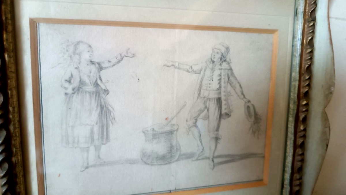 disegno antico raffigurante scene costumi popolari italia XIX secolo-photo-1