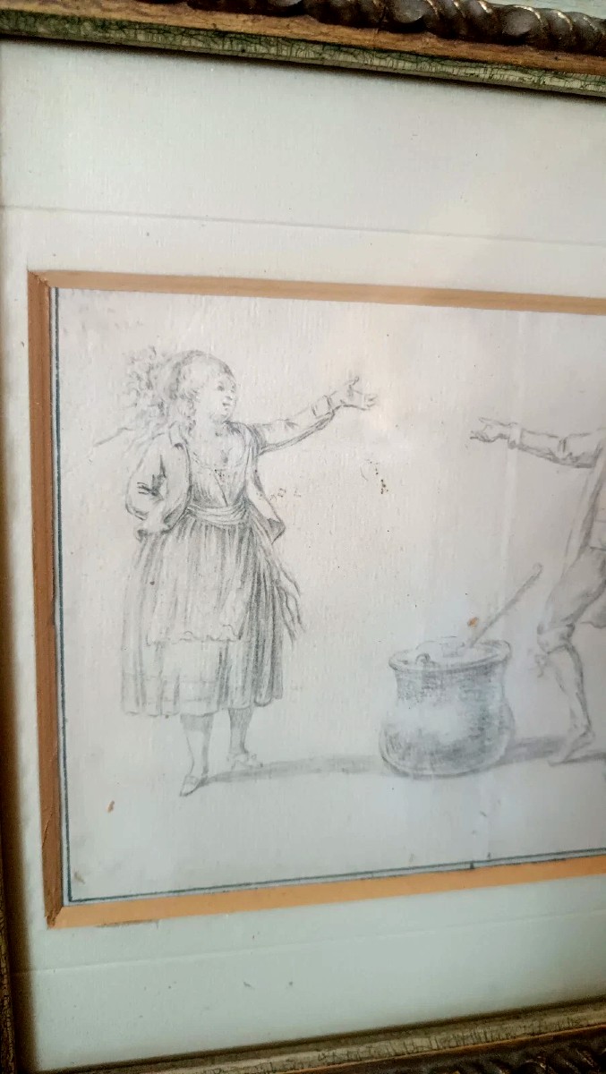 disegno antico raffigurante scene costumi popolari italia XIX secolo-photo-2