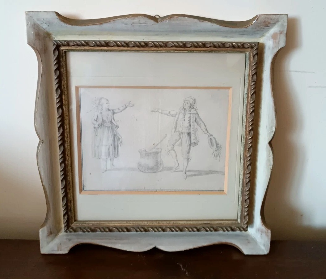 disegno antico raffigurante scene costumi popolari italia XIX secolo