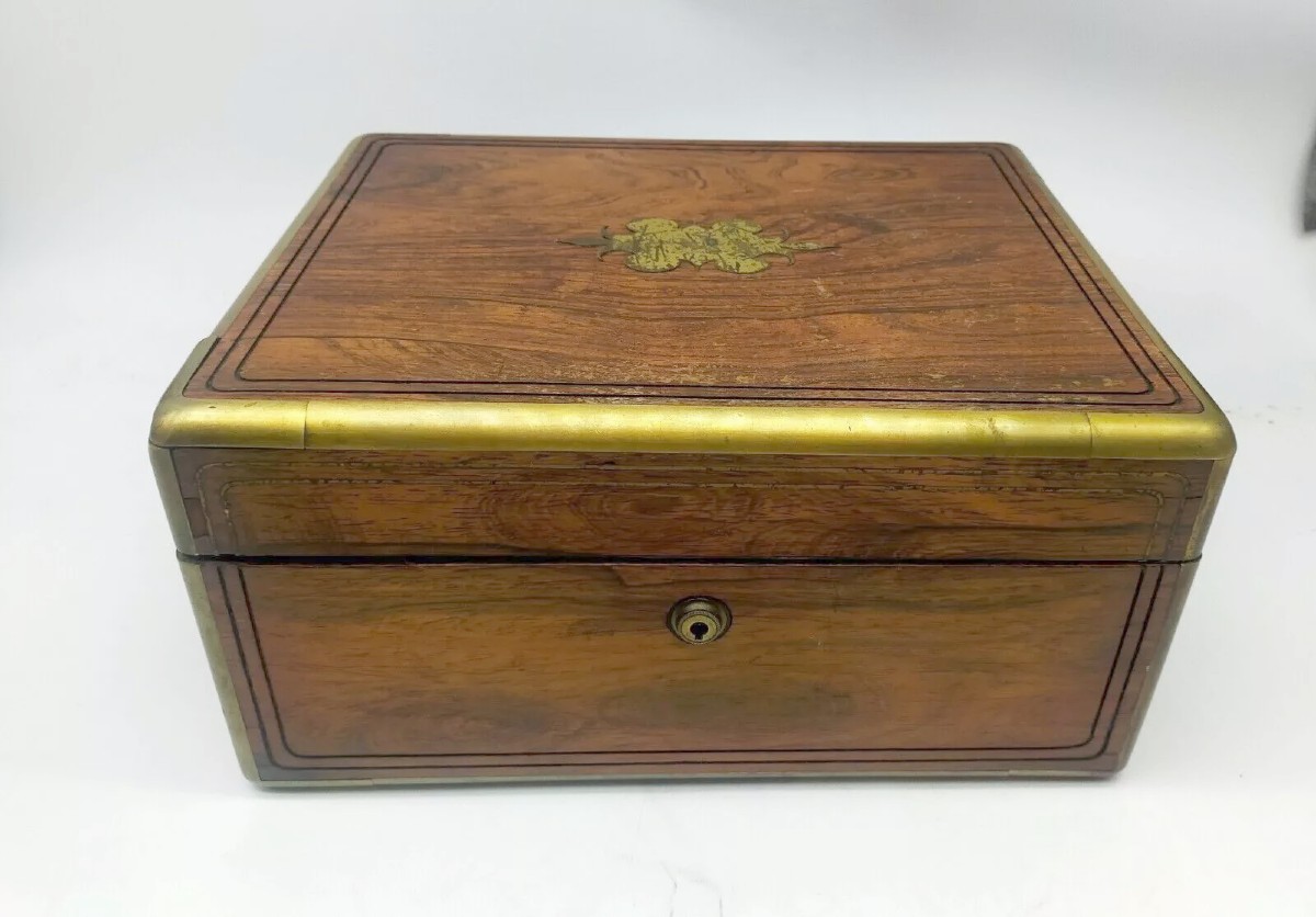 BAULETTO ANTICO TRUCCO SCRITTOIO CUCITO SCRIGNO SCATOLA IN LEGNO xix secolo-photo-2