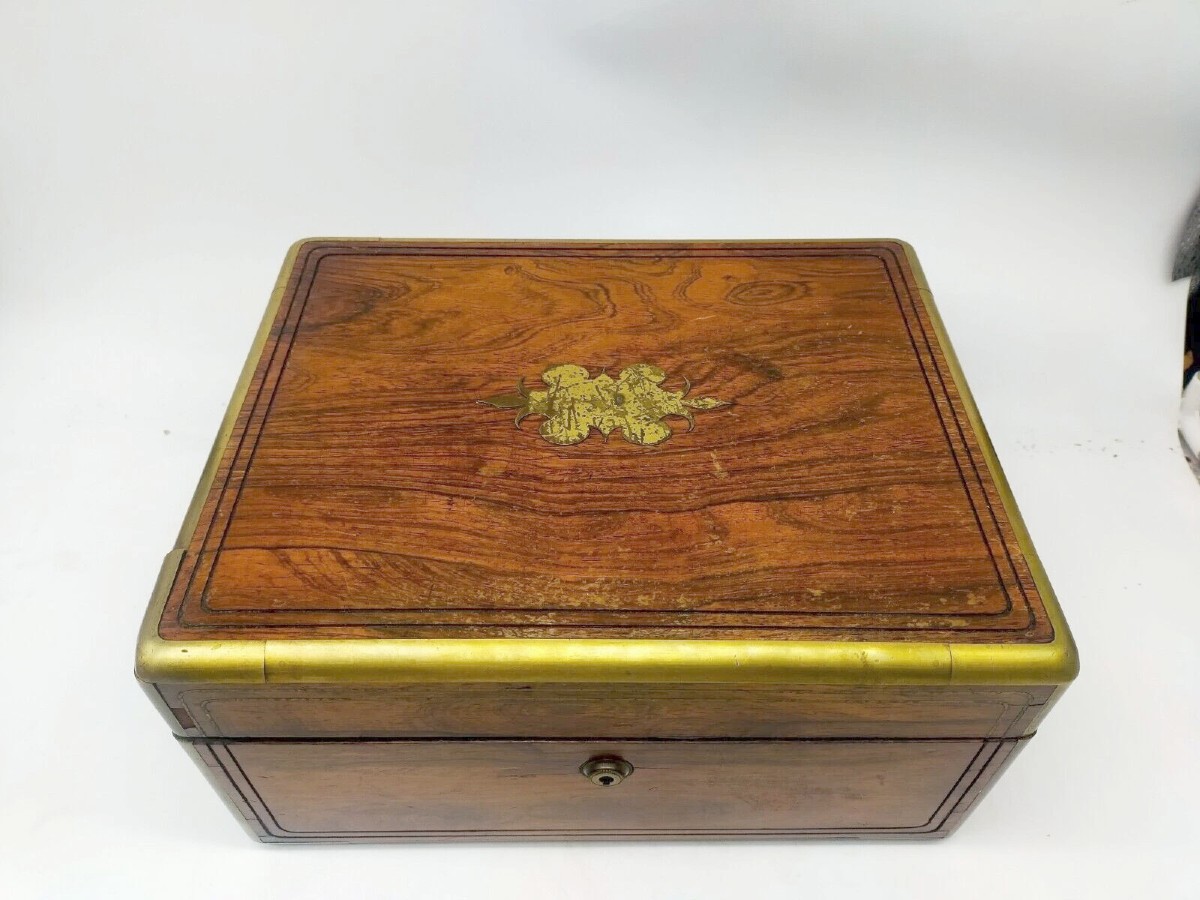 BAULETTO ANTICO TRUCCO SCRITTOIO CUCITO SCRIGNO SCATOLA IN LEGNO xix secolo-photo-3