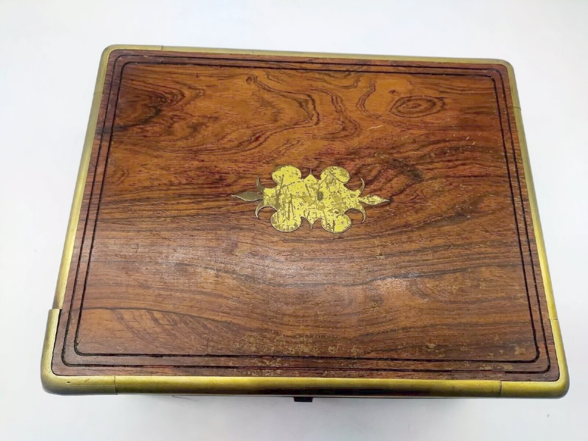 BAULETTO ANTICO TRUCCO SCRITTOIO CUCITO SCRIGNO SCATOLA IN LEGNO xix secolo-photo-4