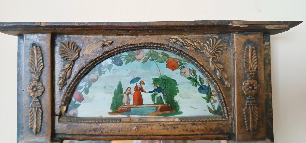 piccola specchiera antica impero legno dorato dipinto su vetro-photo-1