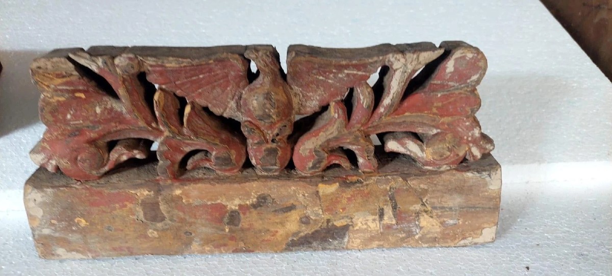 ANTICO FRAMMENTO DI CARRETTO SICILIANO XIX SECOLO LEGNO INTAGLIATO-photo-3
