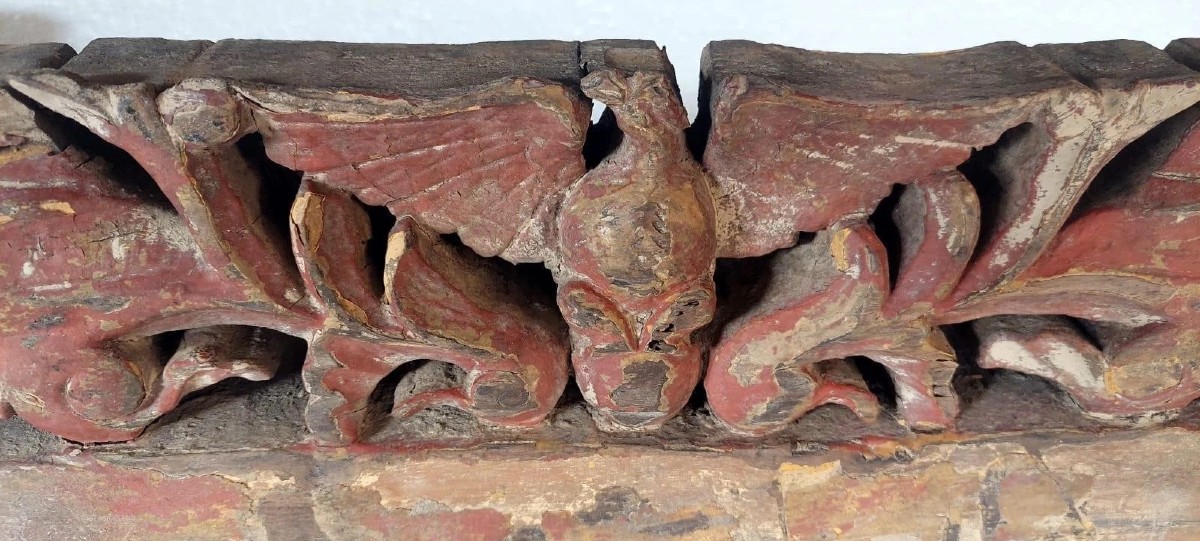 ANTICO FRAMMENTO DI CARRETTO SICILIANO XIX SECOLO LEGNO INTAGLIATO-photo-4