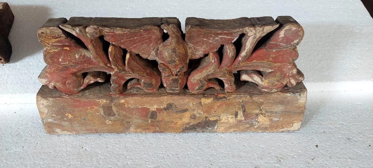 ANTICO FRAMMENTO DI CARRETTO SICILIANO XIX SECOLO LEGNO INTAGLIATO-photo-1