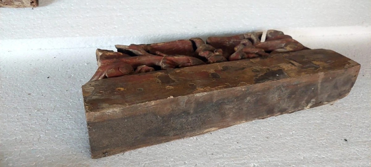 ANTICO FRAMMENTO DI CARRETTO SICILIANO XIX SECOLO LEGNO INTAGLIATO-photo-2